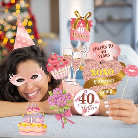 30 Pieces 40th Birthday Decoration Photo Props, LMSHOWOWO Rose Gold Inflatable Picture Frame, 40th Birthday Photo Props, Party Photo Booth Props, Birthday Photo Box Accessories for Birthday