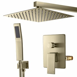 Couradric Shower Faucets Sets Complete, Shower System Wall Mounted 10-Inch Rain Shower Head and Handheld Shower Head with Rough-In Valve and Trim Kit for Luxury Bathroom (Brushed Nickel)