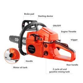 62CC Gas Powered Chain saws, 20Inch 3.5HP 2-Stroke Gasoline Chain Saw with for Tree Stumps, Limbs, Tree Felling, and Firewood Cutting(Orange 2023 Updated)