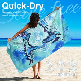 Genovega 2 Packs Microfiber Lightweight Thin Beach Towel Compact Quick Dry Sandproof Clearance Towels Sand Free Camping Swim Pool Travel Essentials Accessories Vacation Women Men Adults Blue Turtle