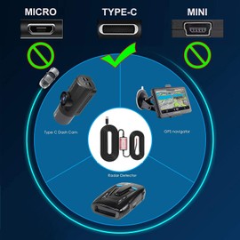 Gebildet Dash Cam Cable Set, Car Dash Cam Charger Type C, Wiring Kit for Dash Cam DC 12-24V to 5V/2.5A, Low Voltage Protection, 24-Hour Parking Monitoring with Fuse Tap for GPS, Radar (Type C)