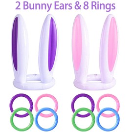 Inflatable Easter Bunny Ears Ring Toss Toy, 2 Set/8 Rings) Indoor Outdoor Rabbit Ears Gift Favors for Kids Family Easter Party Game Pack of 2