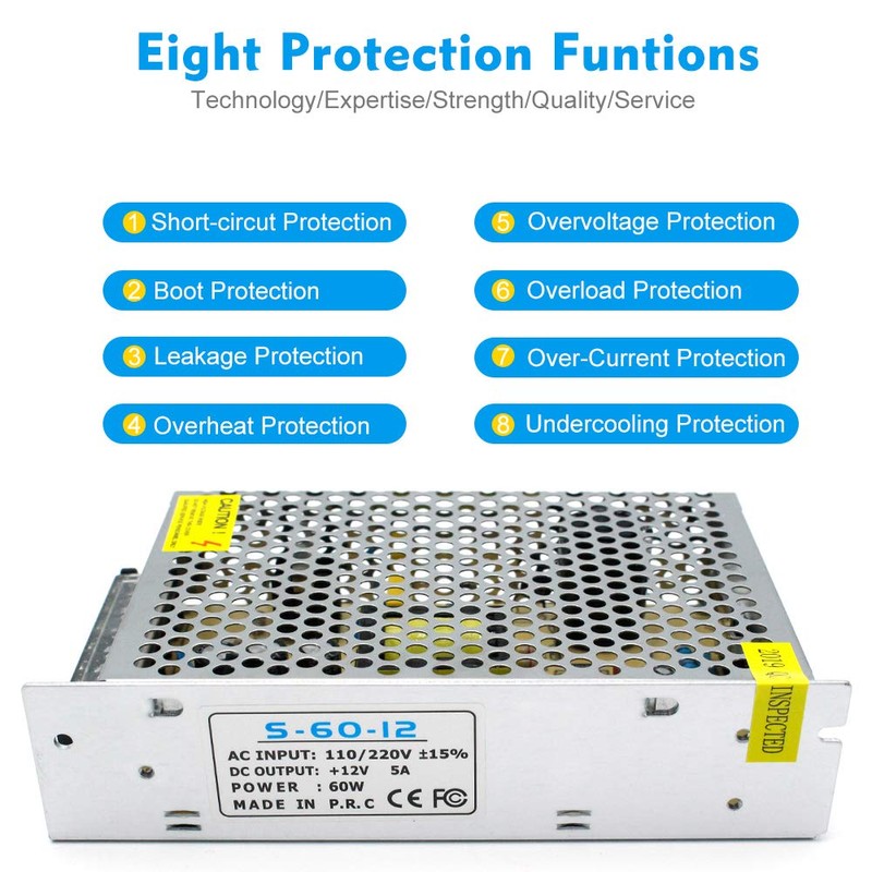 inShareplus 12V 5A 60W, DC Universal Regulated Switching Power Supply,
