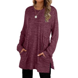 XIEERDUO Womens Sweaters Tunic Shirts For Women Fall Clothes Oversized Sweatshirt Fuchsia XL