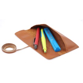 Festland DESIGN® - Real Leather Pencil Case - Colour Cognac Brown - Pencil Case School Pencil Case Pencil Roll Pencil Case Made of Leather for Pens Set - Handmade - Made in Germany, black, Pencil case