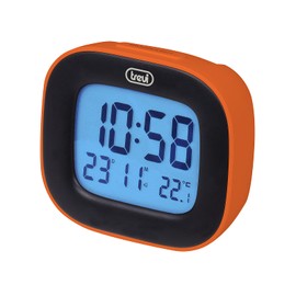 Trevi SLD 3875 Digital Clock with LCD Display, Alarm Clock, Thermometer, Calendar and Snooze Function, Orange