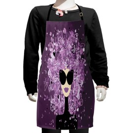 Ambesonne Fashion Apron, Fashion Woman Portrait Messy Hair with Hearts Falling, Small Apron Bib with Adjustable Ties for Baking Painting, Small Size, Eggplant Black and Lilac