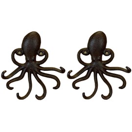 Selections Octopus Decorative Wall Hook Lead and Key Rack in Cast Iron (Pack of 2)