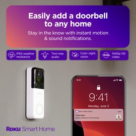 Roku Smart Home Wireless Video Doorbell & Chime - 1440p HD Night Vision Ultrawide View Doorbell Camera with Motion & Sound Detection, Works with Alexa & Google - 90-Day Subscription Included