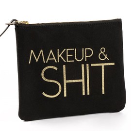 Tewechinb Funny Makeup Bag Cosmetic Bag Canvas Cosmetic Pouch, Bride Bridesmaid Gift Christmas Gift Birthday Gift (9.5 x 8 inch, Black & Gold)