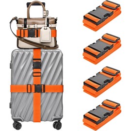 Norhogo Pack of 4 Luggage Straps Suitcase Strap Travel Accessories, Adjustable Non-Slip Luggage Strap, Length Luggage Buckle Lock for Travel Suitcase Backpack, Orange, 5 x 200 cm