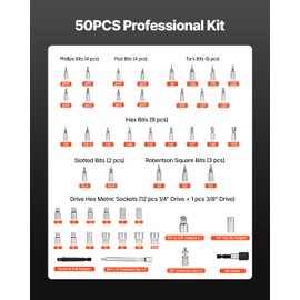 VEVOR 50Pcs Torque Wrench Set, 1/4 Inch Drive, 20-240IN.LB(2.3-27.1Nm), 72-Tooth Inch Pound Click Torque Wrench with Bit Sockets, Adapters, for MTB, E-Bike, Motorcycle