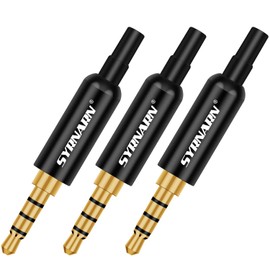 SYRNARN 3.5mm Replacement Repair Jack Plug 3.5 TRRS Stereo Male 4 Pole 1/8" 3.5 Solder Type DIY Audio Cable Connector for Headphone Headset Earphone Microphone Wires Repair (Black Black Tail)