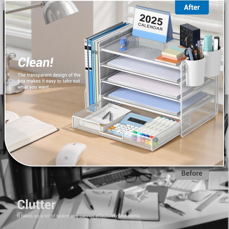 OPNICE Desk Organizers and Accessories with File Holder, 5-Tier Office