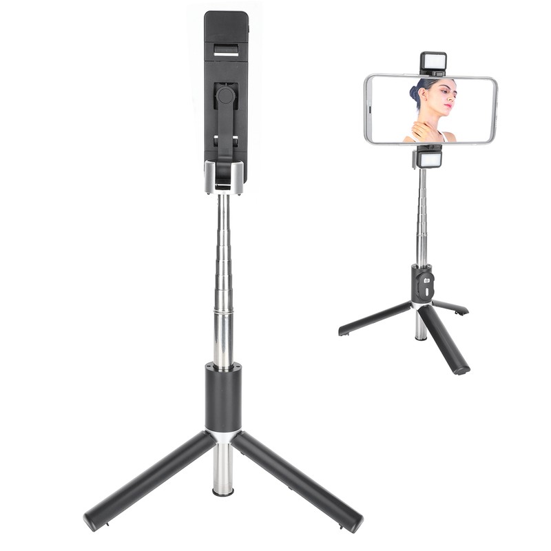 Tripod Selfie Stick with Light Mobile Phone Wireless Bluetooth Foldable