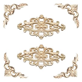 Pamtns Wooden Ornaments Pack of 6 Wooden Ornament Applique Frame Decoration Wood Carving Ornament Wooden Ornaments for Furniture Appliques Corner Wood Ornaments Cabinet Wall Corner Decoration