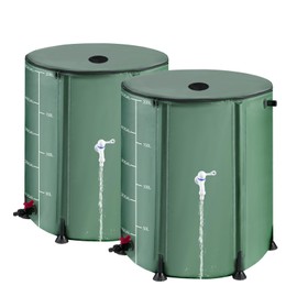 2Pcs 53 Gallon Collapsible Rain Barrel with Zip, 200L Foldable Rain Water Collection Barrel in 1000D Oxford, Protable Rainwater Collection Tank Ice Bath Tub with 3 Spigots and Half Poles Kit