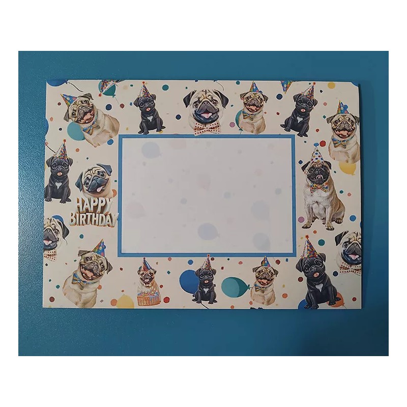 Unbranded Pug Dogs Birthday Party Card & Printed Envelope hand-crafted