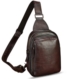 LRTO Genuine Leather Small Sling Bag Fanny Pack Multifunction Travel Pouch Hiking Crossbody Bag Multiple Pockets Purse for Running and Cycling (Coffee)