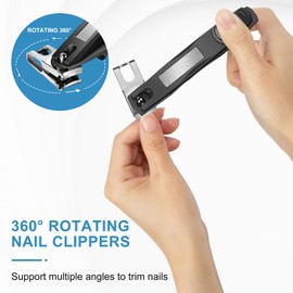 Toenail Clippers for Thick Toenails, Wide Jaw Opening Nail Clippers for Men Seniors, Large Heavy Duty Toe Nail Clippers with Rotary Head, Sharp No Splash Fingernail Clipper Cutter with Catcher