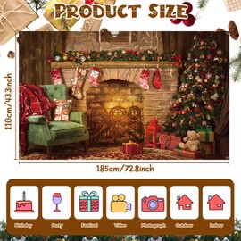 Merry Christmas Banner, Large Christmas Backdrop for Christmas Party Decorations, Fabric Merry Xmas Red Green Fireplace Banner Background Sign Photo Props for Outside Decor Christmas Wall Decorations