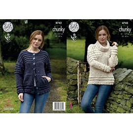 King Cole 4743 Knitting Pattern Womens Sweater and Cardigan in King Cole Chunky Tweed