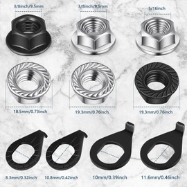 24 Pcs Bike Wheel Axle Nut and Safety Washer Kit 3 Sizes Bicycle Hub Flanged Hardware Nuts Steel Flange Axle Nut Wheel Retaining Bicycle Hook Hub Parts for Front and Rear Bike Mountain Road