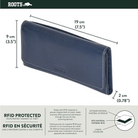 ROOTS Women's Large Premium Leather RFID Protected Slim Wallet Clutch Purse Credit Card Holder and Zipper Pocket, Navy