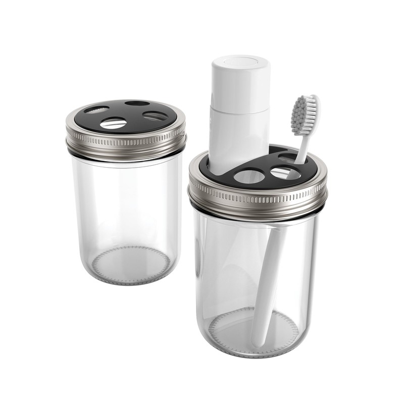 Jarware Black Toothbrush and Toothpaste Holder Lids for Wide Mouth