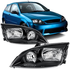 Headlights Assembly Compatible With 2005 2006 2007 Ford Focus Replacement Headlamp, Driver and Passenger Side,Pair Black 05-07 Focus Head Light