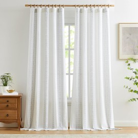 jinchan Boho Linen Curtains 96 Inches Long Country Farmhouse Printed Curtains for Living Room or Bedroom Grey on White Rod Pocket Back Tab Geometric Light Filtering Drapes Set 2 Panels Gray