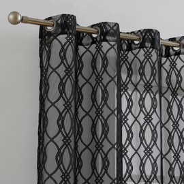 Warm Home Designs Modern Curtains for Living Room or Bedroom. Sheer Black Curtains 84 Inches Long Feature Moroccan Geo Design. Geometric Curtains, Black Lace Curtains for Black Decor. GI Black 84