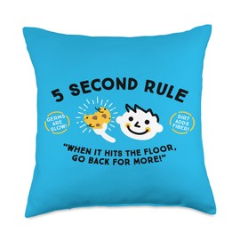 vonplatypus Five Second Rule-Funny Messy Eater Joke Throw Pillow, 18x18, Multicolor