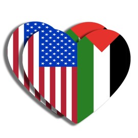 American Palestinian Flag Heart Sticker - Proud Supporting Peace Not War Political Sticker - Premium Quality Vinyl Bumper Stickers 2-Pack | 5-Inch on Widest Side | Made in USA FHJ1360