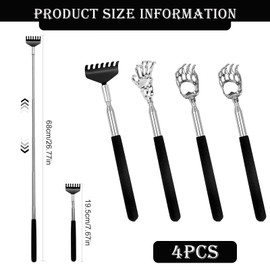 Pack of 4 Back Scratchers, Telescopic Back Scratcher, Back Scratcher for Back and Head Scratching for Soothing Scratching Feelings, Gifts for Men and Women, Father's Day Gifts