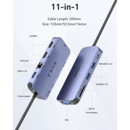BENFEI Docking Station USB C MST Hub 3 x Display 11 in 1, USB C HUB with 2HDMI 4K/VGA/5Gbps 3 x USB 3.0/SD/TF Card Reader/Ethernet/PD 100 W/3.5 mm Aux Audio for MacBook Air/Pro XPS Surface