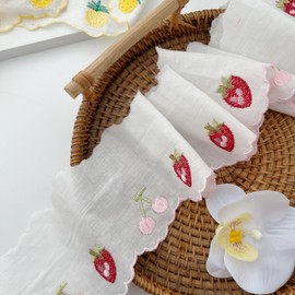 3yards White Scalloped Cotton Lace Trim 8cm Wide Soft Embroidery Ruffle lace Ribbons for DIY Sewing Crafts Pillow Blankets Clothes Embellishment(Strawberry Pattern)
