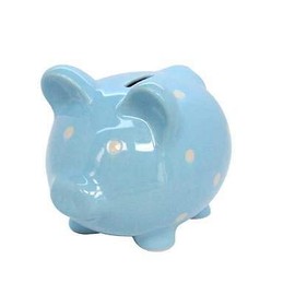 Gisela Graham Large Blue and White Polka Dot Spotty Ceramic Piggy Bank Money Savings Box