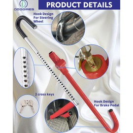 Steering Wheel Lock Anti-Theft Car Device, Dodomes Steering Wheel Pedal Brake Lock Retractable Hook Car Security Products Universal Fit Red