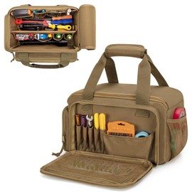 Rexmica 12-Inch Tool Bag with Anti-friction Bottom, Hand Tool Storage Organizer Bag for Men, Tactical Range Bag, Multi-purpose Work Tote for Repairman, Electrician, Carpenters, Handyman, Khaki