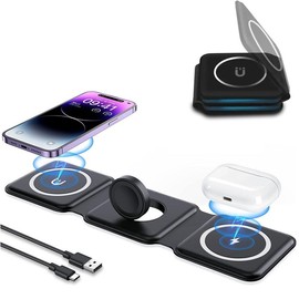 Foldable and  Portable easy to carry, can charge mobile Android phones, smart watches, headphones 3 in 1 Wireless Charging Dock for Mobile Electronic Devices - Compatible with Phones & Smartphones wireless charger - Color: Black