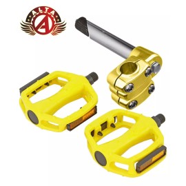 ALTA Original Bike 4-Bolt 22.2mm BMX Stem Gold & Alloy Pedals 9/16" in Yellow