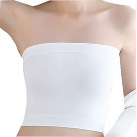 Strapless Binder Women Lesbian Tomboy Elastic Flat Chest Compression Top Vest Pull On Shapewear Cosplay Bra, White, Medium