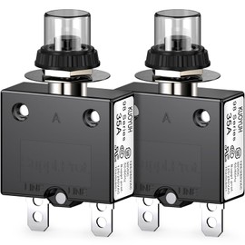 Thermal Circuit Breaker,98 Series 35A 125/250VAC Circuit Breaker Push-Button Reset with Quick Connect Terminals and Waterproof Button Cover 32VDC Thermal Overload Circuit Breaker - 35 Amp, 2Pcs