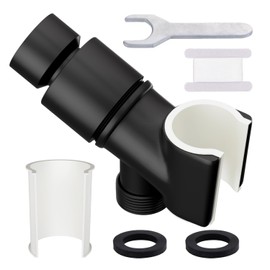 Shower Head Holder for Handheld Shower Head Adjustable Shower Arm Holder with Universal Shower Arm Mount and Brass Pivot Ball 1/2 Inch IPS Female Inlet and Male Outlet,Black