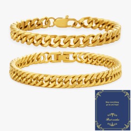 XIANNVXI 2 Pcs Gold Bracelets for Men Mens Gold Bracelet Set Gold Plated Bracelet Cuban Chain Bracelets Men Bracelets Gold Jewellery for Men 9"