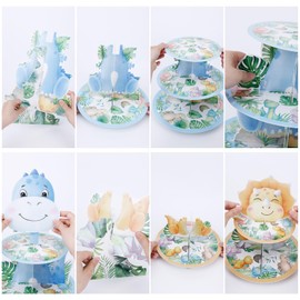 HAPPARTY Big Small Dinosaur Cupcake Holder Stand Tower 2PCS for Hatching Soon Baby Shower, Roar I'm 1st 2nd 3rd 4 5 Two Three Rex One A Saurus Birthday Party Decorations Supplies