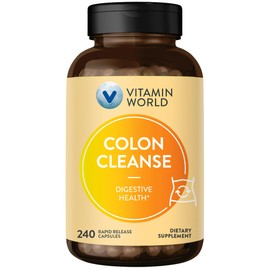 Vitamin World Colon Cleanse, Gut Detox with Psyllium Husk, Senna, Probiotics, Dietary Fiber & Herbal Blend – Supports Constipation Relief, Digestive Health & Regularity, Gluten-Free, 240 Capsules