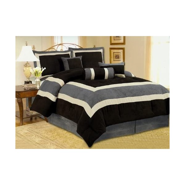 OctoRose Micro Suede Comforter Set (King 101x86, Black)