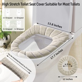 Legigo 5 Pack Thicker Bathroom Toilet Seat Cover Pads- Soft Warmer Toilet Seat Cushion Cover Stretchable Washable Fiber Cloth, Easy Installation Comfortable Toilet Lid Seat Cover(Pumpkin-Beige)